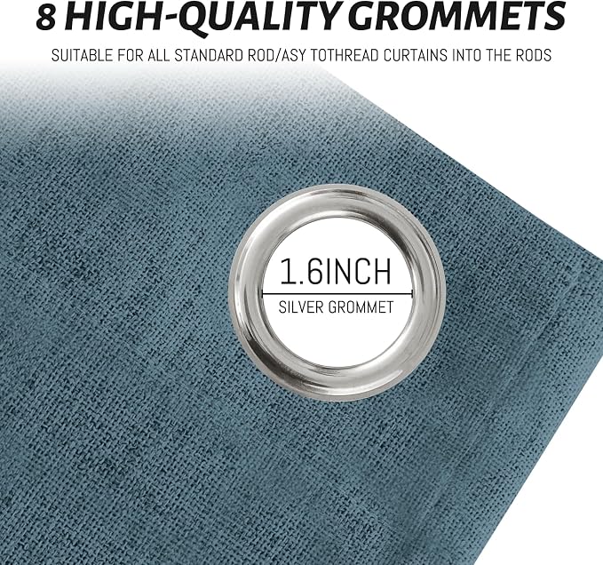 Yakamok Dusty Blue Linen Curtains 100% Blackout 96 Inches Long, Room Darkening - Image 4