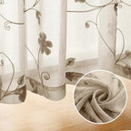 HOMEIDEAS Taupe Sheer Curtains 63 Inches Length 2 Panels Beige Embroidered - Image 6
