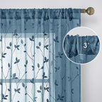 HOMEIDEAS Cyan Blue Sheer Curtains 52 X 96 Inches Length 2 Panels Embroidered - Image 5