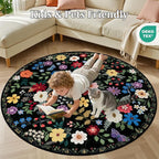 Round Area Rug for Living Room: 4 ft Floral Washable Circle Rug Soft Boho - Image 8