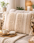 Decorative Boho-Chic Square Pillow Cover 18x18 Handwoven Tufted Braided Cotton by Cozydeko