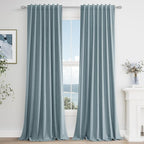 Guken Blue 100% Blackout Linen Curtains 100 Inch Length 2 Panels Set by Guken