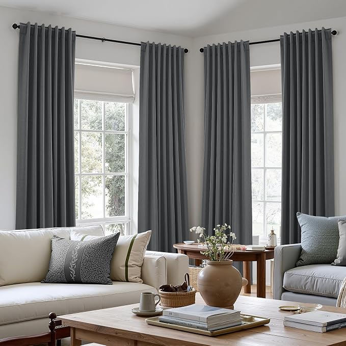 Guken Blazer Grey 100% Blackout Linen Curtains 120 Inch Length 2 Panels Set - Image 8