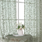 OWENIE Furman Sage Green Sheer Curtains 45 Inch Length 2 Panels Set - Image 2