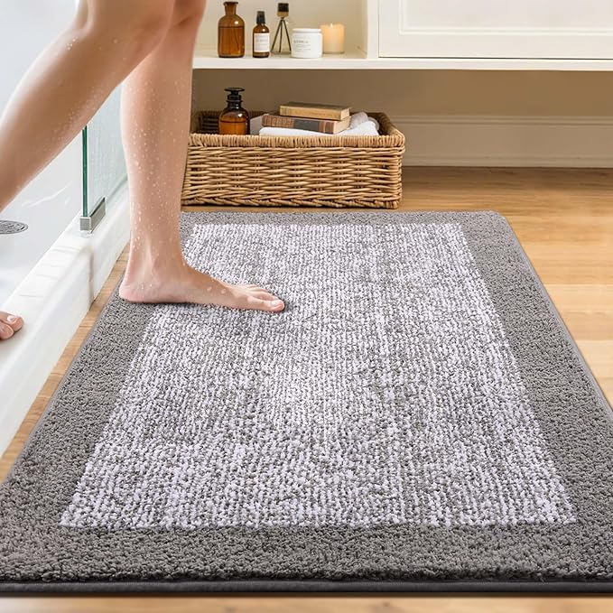48x32 Large Bathroom Rugs Washable Non Slip, Light Grey Bath Mat - Image 2