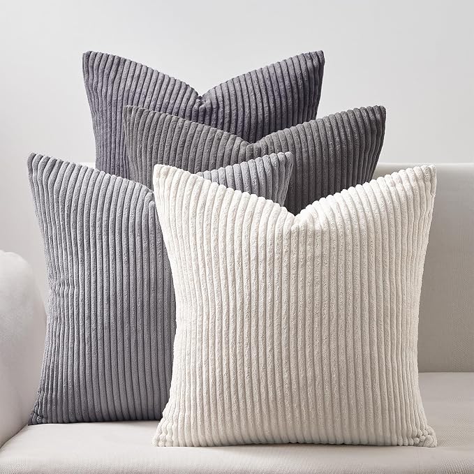 Topfinel Cushion Cover 50x50 cm Gray Set of 4 Corduroy Pillow Covers Cushion by Topfinel