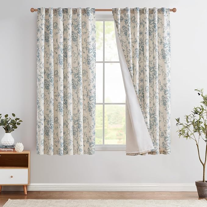 jinchan Lined Linen Blend Curtain Floral Curtains by JINCHAN