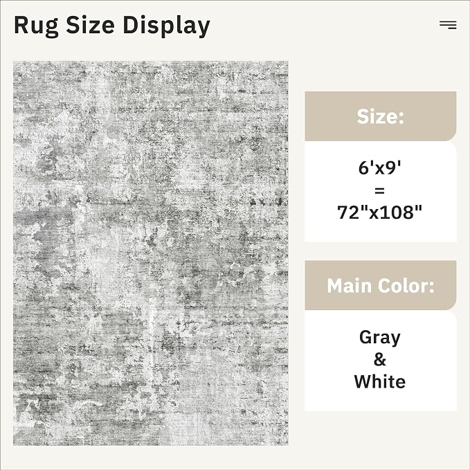 6x9 Abstract Area Rugs for Living Room 6 x 9 Washable Non Slip Low Pile Gray - Image 5