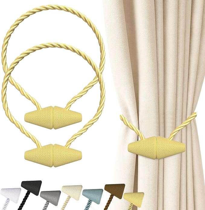 Hion Magnetic Curtain Tiebacks Golden 2pcs, Curtain Tiebacks Buckles Holdbacks by Hion