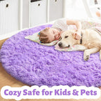 Amdrebio Purple Round Rugs 4Ft for Girls Bedroom Decor Aesthetic, Fluffy Fuzzy - Image 2
