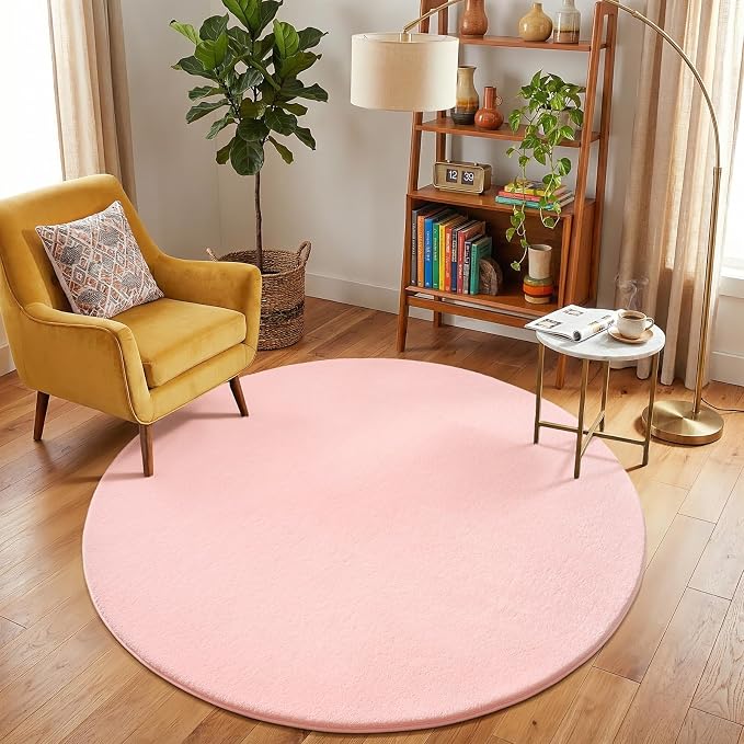 Amearea Pink Round Area Rugs 5ft Washable Circle Rugs - Image 6
