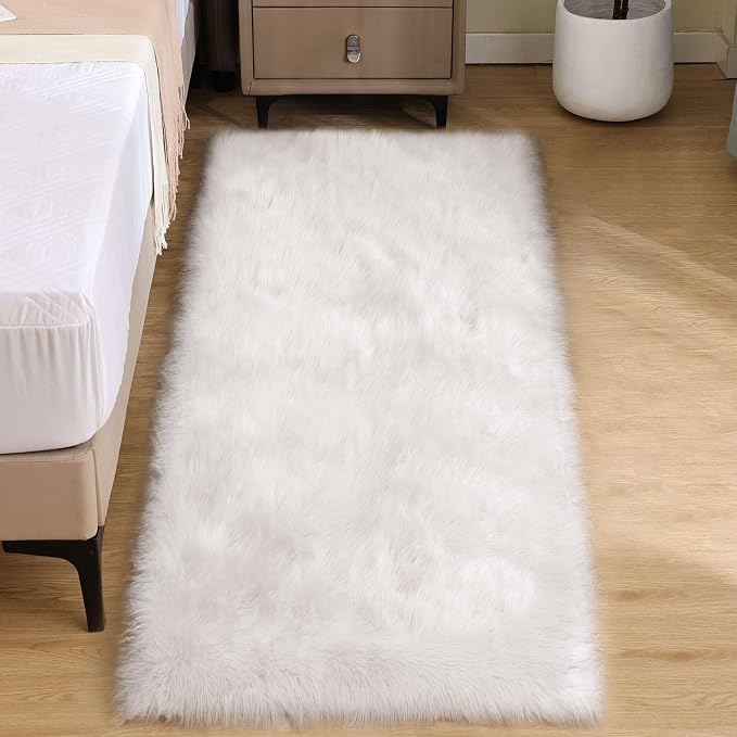 Goolela White Faux Fur Runner Rug 2x6 Faux Sheepskin Rug by Goolela