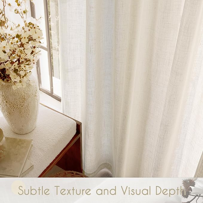 Faux Linen Beige Curtains 144 inches Long - Image 3