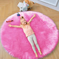 duduta Hot Pink Faux Sheepskin Round Rug 4x4 ft, Fluffy Shag Girls Bedroom by duduta