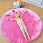 duduta Hot Pink Faux Sheepskin Round Rug 4x4 ft, Fluffy Shag Girls Bedroom by duduta
