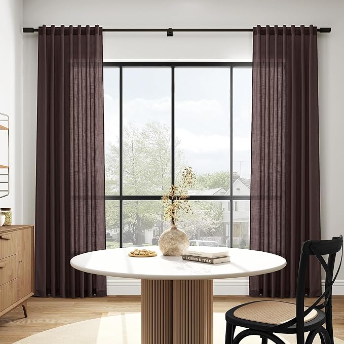 Coffee Brown Linen Curtains for Living Room 94 Inches Long Light Filtering Semi - Image 8
