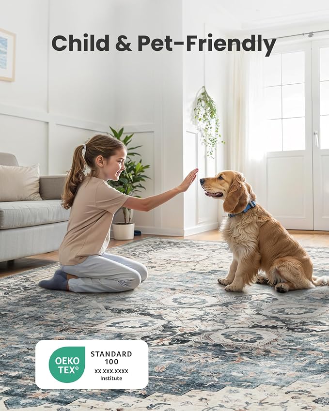 AMADA HOMEFURNISHING Round 8ft Area Rugs, Low-Profile Washable Rug - Image 3