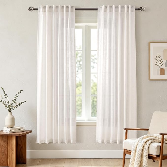 Cream Linen Curtains 72 inch Long 2 Panel Set by Jolilight
