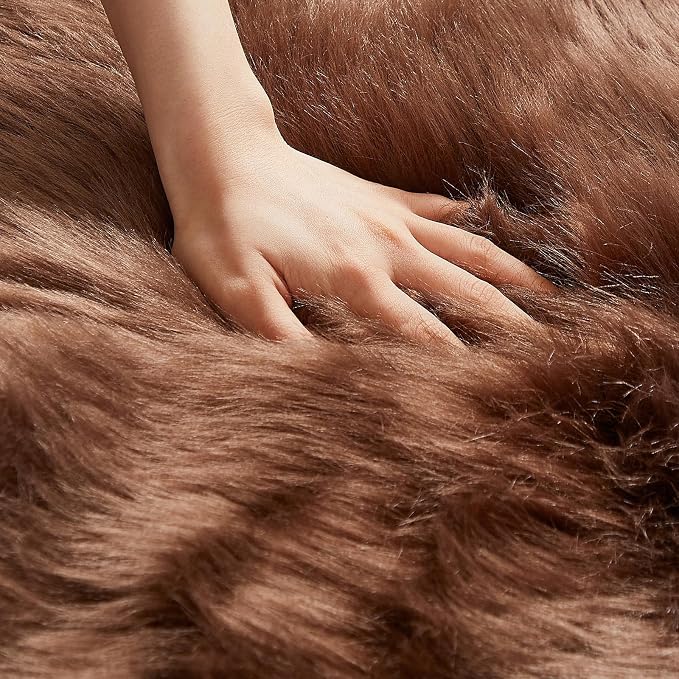 AMTOVO Faux Fur Rug, Coffee Small Area Rug, Fluffy Sheepskin Rug, Fuzzy Ultra - Image 6