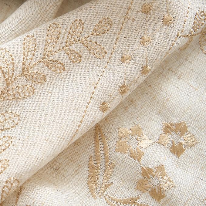 jinchan Belrose Linen Curtains for Bedroom Floral Curtains 63 Inch Length Linen - Image 3