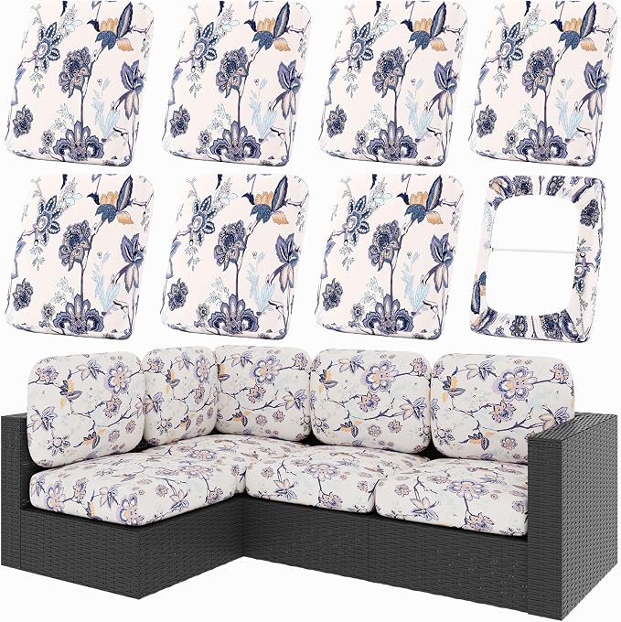 hyha 8Pcs Patio Cushion Covers, Stretch Outdoor Couch Cushion Covers, Washable by hyha