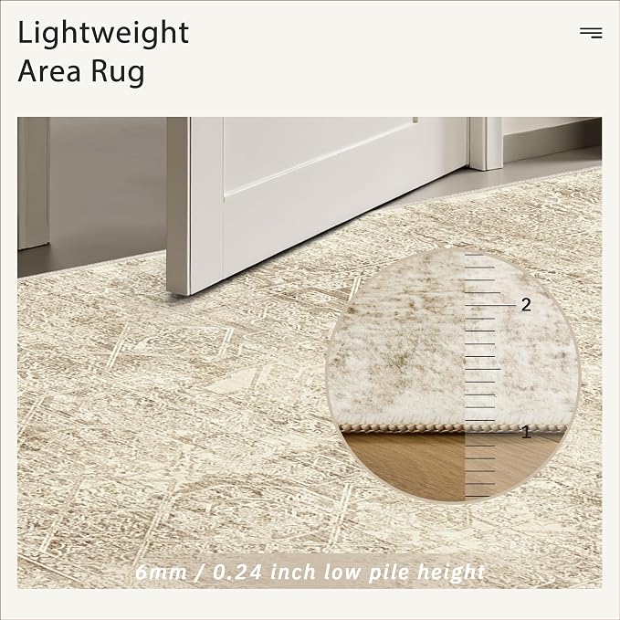 5x7 Area Rugs Brown Low Pile Indoor Washable Trendy Faded Style Floral Rugs - Image 7