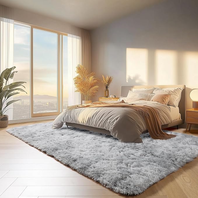 ONASAR 8x10 Area Rugs for Living Room, Tie-Dyed Light Grey Large Fluffy Shag - Image 5