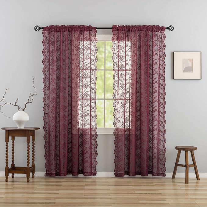 YJ YANJUN Vintage Lace Curtains 108 Inches Long-Victorian Floral Pattern - Image 2