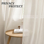 RYB HOME 108 inches Long Farmhouse Boho Curtains, Semi Sheer Thick Linen Light - Image 2