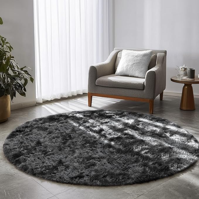 Amdrebio Tie-Dyed Dark Grey Round Area Rugs - Image 6