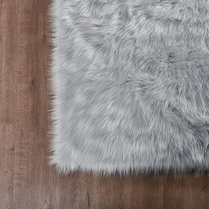 Goolela Grey Fluffy Fuzzy Furry Rug 2x3 Gray Faux Sheepskin Fur Rug - Image 6