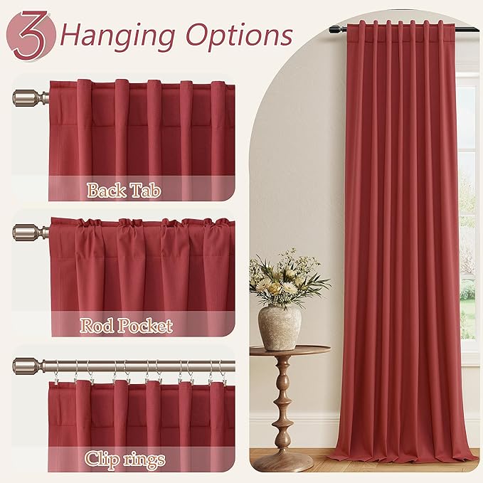 Guken Red 100% Blackout Linen Curtains 84 Inch Length 2 Panels Set - Image 6