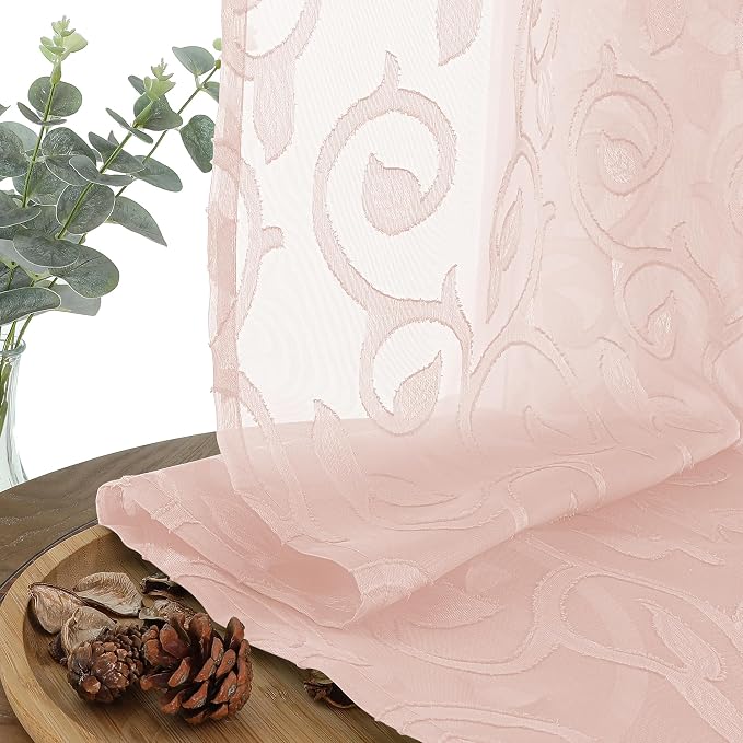 OWENIE Furman Blush Pink Sheer Curtains 24 inch Length 2 Panels Set - Image 5