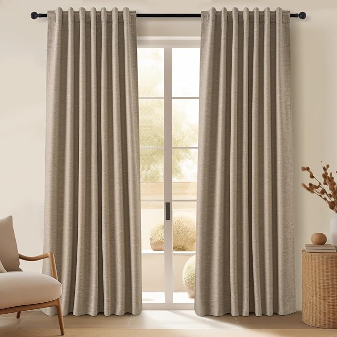 Topfinel Taupe Burlap Linen Blackout Curtains & Drapes 86 Inch Length 2 Panels by Topfinel