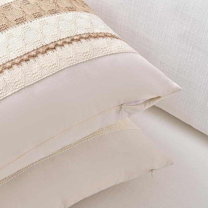 Fancy Homi Set of 1 Boho Neutral Decorative Throw Pillow Cover 18x18 Inch - Image 3
