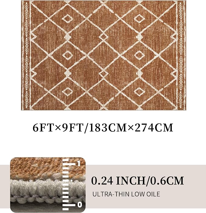 YIHOUSE Western Rugs for Living Room, 6x9 Moroccan Area Rug, Aztec Burnt Orange - Image 4