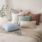 MIULEE Decorative Throw Pillow Covers Neutral Linen Fringe Throw Pillows Set of - Image 6