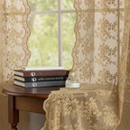 YJ YANJUN Vintage Lace Curtains 96 Inches Long-Victorian Floral Pattern Tan - Image 4