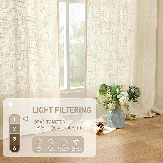 LAMIT Short Linen Window Curtains 40 Inch Length 2 Panels, 34 x 40 Inch - Image 4