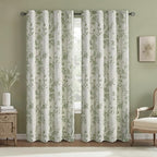Floral Blackout Sage Green Curtains 90 Inch Length 2 Panels Set, Linen Texture by Unknown