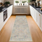 Hazo Haus Non Slip Beige Blue Hallway Runner Rug - Image 3