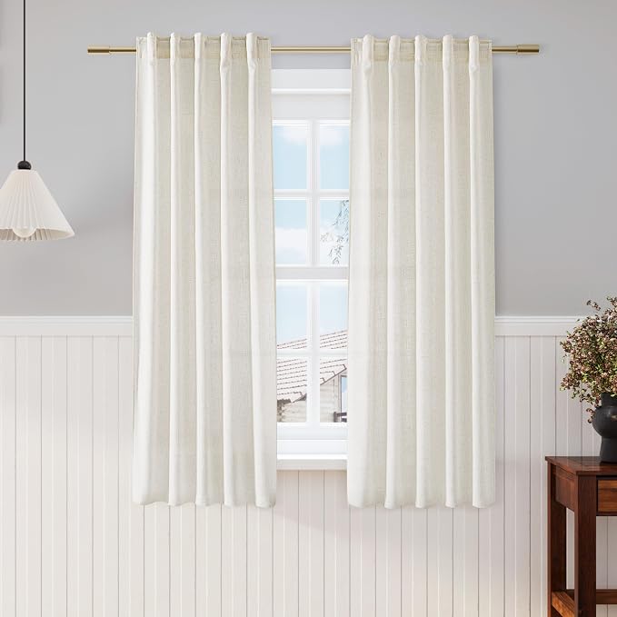 Cream Semi Sheer Linen Curtains 63 inch Length by Nanspring