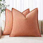 MIULEE Decorative Linen Euro Sham Pillow Covers 24x24 Coral ​Boho Farmhouse​ by MIULEE