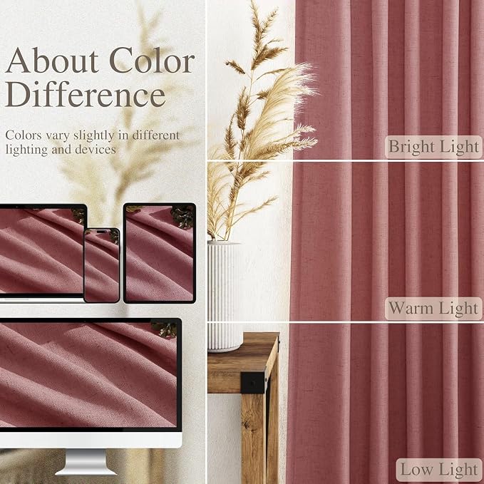 Canyon Rose Linen Curtains for Living Room 126 Inches Long Light Filtering Semi - Image 3