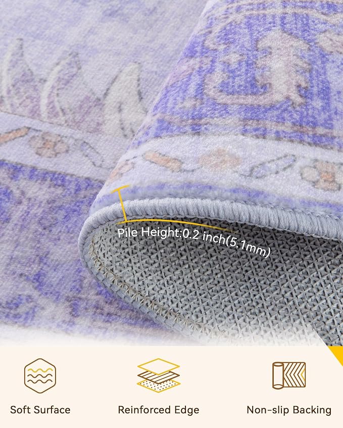 RELEANY Area Rugs 8ft Washable Non-Slip, Floral Vintage Distress Print Pattern - Image 4
