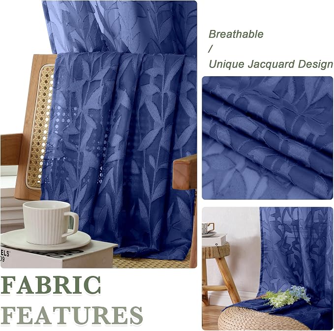 Lecloud Leia Dusty Blue Sheer Kitchen Curtains 36 Inch Length 2 Panels - Image 3