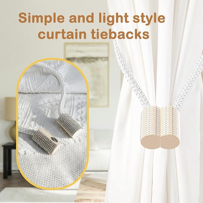 SRG Handmade Magnetic Curtain Tiebacks 4 Pack Sparkling Glass Wrapped Wooden - Image 2