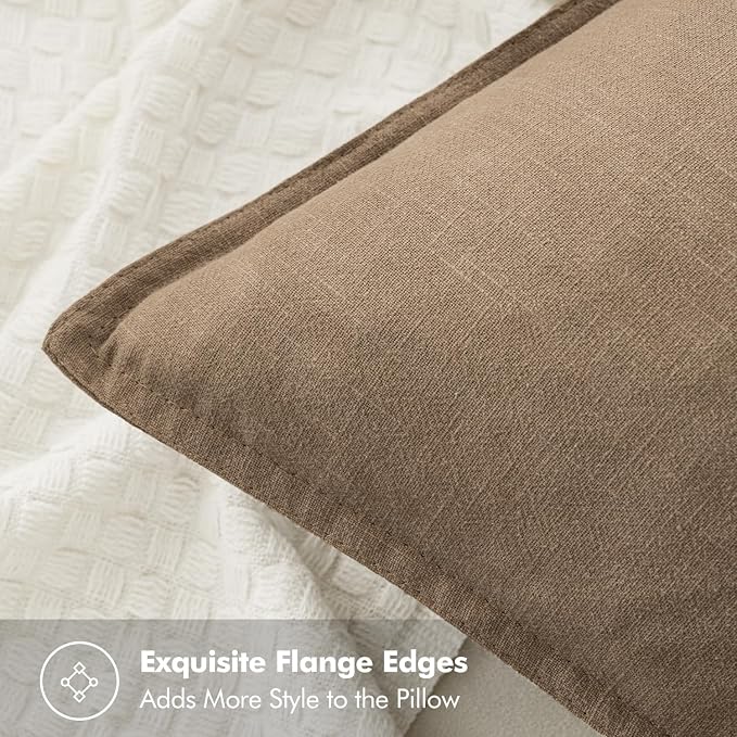 MIULEE Decorative Linen Euro Sham Pillow Covers 24x24 Khaki Boho Farmhouse - Image 2
