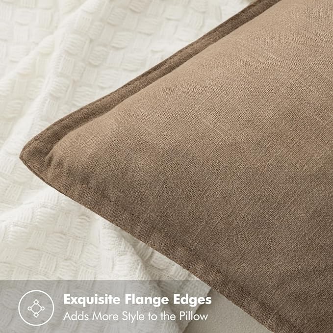 MIULEE Decorative Linen Pillow Covers 20x20 Inch Khaki Boho Farmhouse Neutral - Image 2
