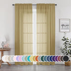 OWENIE Gold Sheer Curtains 84 Inch Length 2 Panels Set, Light Filtering Voile by OWENIE